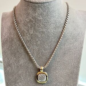 David Yurman 925 & 18k Gold Albion Cable Pendant Necklace 18"